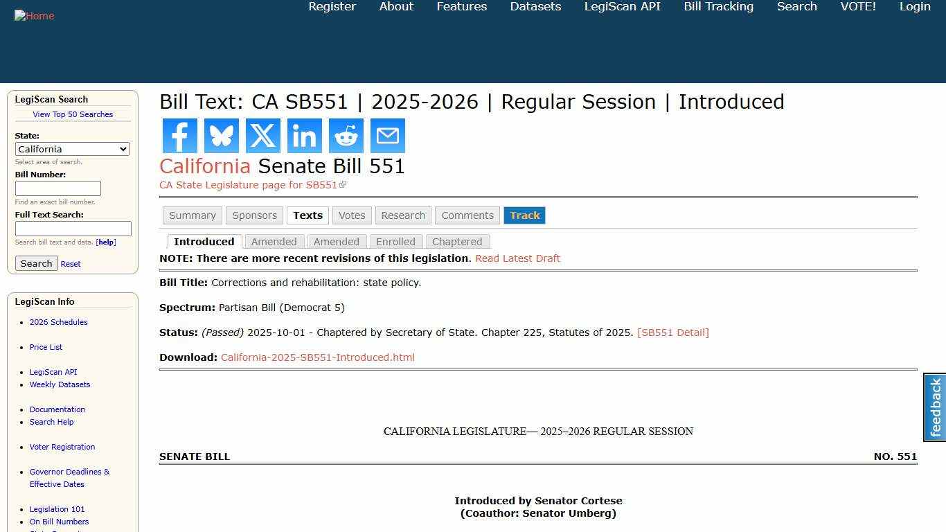 Bill Text: CA SB551 | 2025-2026 | Regular Session | Introduced | LegiScan