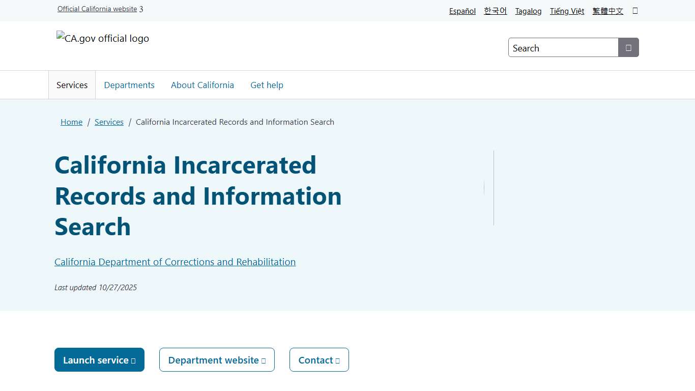 California Incarcerated Records and Information Search | CA.gov